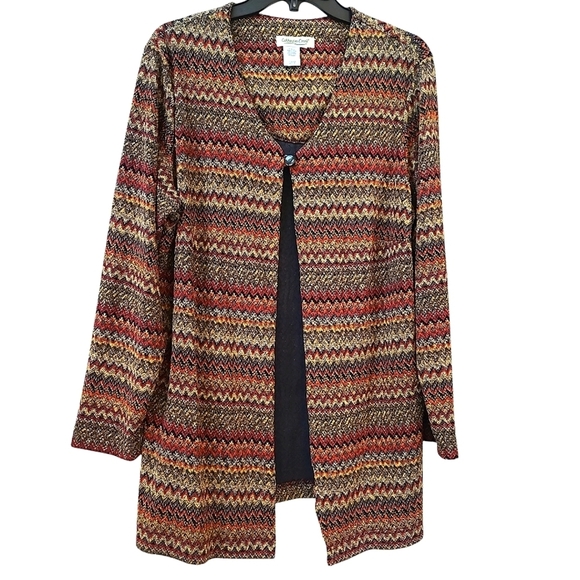 Coldwater Creek Jackets & Blazers - Coldwater Creek Jacket Black Yellow Herringbone Pattern Open Front Lightweight